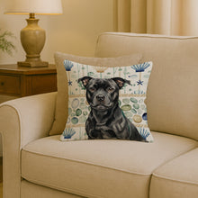 Load image into Gallery viewer, Black Staffordshire Bull Terrier Coastal Sea Glass Throw Pillow