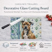 Load image into Gallery viewer, Brindle Staffordshire Bull Terrier Coastal Sea Glass Glass Cutting Board