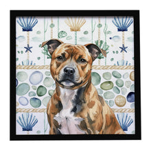 Load image into Gallery viewer, Brindle Staffordshire Bull Terrier Coastal Sea Glass Framed Metal Print