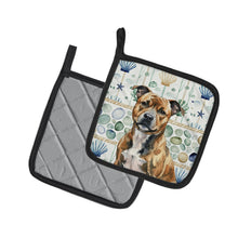Load image into Gallery viewer, Brindle Staffordshire Bull Terrier Coastal Sea Glass Pair of Pot Holders