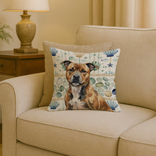 Load image into Gallery viewer, Brindle Staffordshire Bull Terrier Coastal Sea Glass Throw Pillow