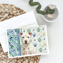 Load image into Gallery viewer, White Staffordshire Bull Terrier Coastal Sea Glass Greeting Cards Pack of 8