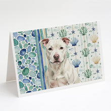 Load image into Gallery viewer, White Staffordshire Bull Terrier Coastal Sea Glass Greeting Cards Pack of 8