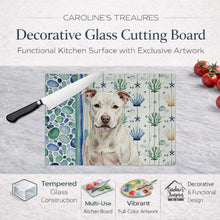 Load image into Gallery viewer, White Staffordshire Bull Terrier Coastal Sea Glass Glass Cutting Board