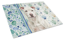 Load image into Gallery viewer, White Staffordshire Bull Terrier Coastal Sea Glass Glass Cutting Board