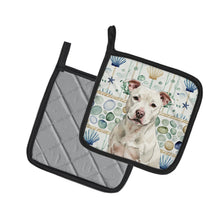 Load image into Gallery viewer, White Staffordshire Bull Terrier Coastal Sea Glass Pair of Pot Holders