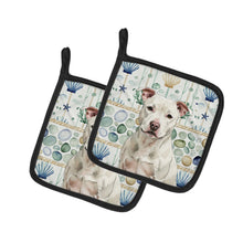 Load image into Gallery viewer, White Staffordshire Bull Terrier Coastal Sea Glass Pair of Pot Holders
