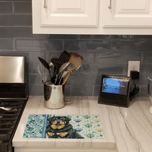 Load image into Gallery viewer, Black and Tan Tibetan Mastiff Coastal Sea Glass Glass Cutting Board