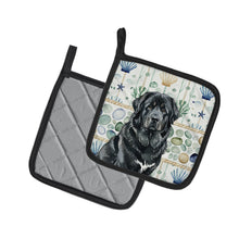 Load image into Gallery viewer, Black Tibetan Mastiff Coastal Sea Glass Pair of Pot Holders