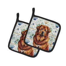 Load image into Gallery viewer, Red Gold Tibetan Mastiff Coastal Sea Glass Pair of Pot Holders