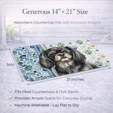 Load image into Gallery viewer, Black and Tan Tibetan Spaniel Coastal Sea Glass Dish Drying Mat