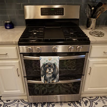 Load image into Gallery viewer, Black and Tan Tibetan Spaniel Coastal Sea Glass Kitchen Towel