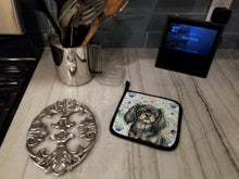Load image into Gallery viewer, Black and Tan Tibetan Spaniel Coastal Sea Glass Pair of Pot Holders