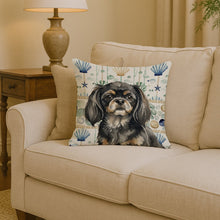 Load image into Gallery viewer, Black and Tan Tibetan Spaniel Coastal Sea Glass Throw Pillow