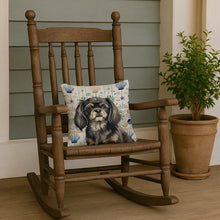Load image into Gallery viewer, Black and Tan Tibetan Spaniel Coastal Sea Glass Throw Pillow