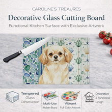 Load image into Gallery viewer, Cream Tibetan Spaniel Coastal Sea Glass Glass Cutting Board