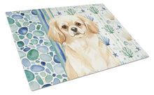 Load image into Gallery viewer, Cream Tibetan Spaniel Coastal Sea Glass Glass Cutting Board