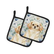 Load image into Gallery viewer, Cream Tibetan Spaniel Coastal Sea Glass Pair of Pot Holders