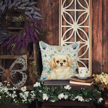 Load image into Gallery viewer, Cream Tibetan Spaniel Coastal Sea Glass Throw Pillow