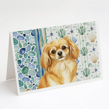 Load image into Gallery viewer, Gold Tibetan Spaniel Coastal Sea Glass Greeting Cards Pack of 8