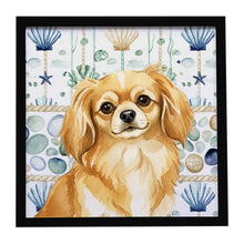 Load image into Gallery viewer, Gold Tibetan Spaniel Coastal Sea Glass Framed Metal Print
