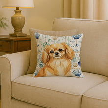Load image into Gallery viewer, Gold Tibetan Spaniel Coastal Sea Glass Throw Pillow