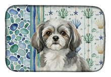 Load image into Gallery viewer, Grey and White Tibetan Spaniel Coastal Sea Glass Dish Drying Mat