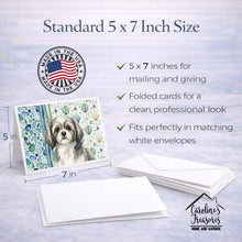 Load image into Gallery viewer, Grey and White Tibetan Spaniel Coastal Sea Glass Greeting Cards Pack of 8