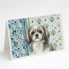 Load image into Gallery viewer, Grey and White Tibetan Spaniel Coastal Sea Glass Greeting Cards Pack of 8