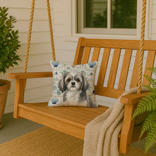 Load image into Gallery viewer, Grey and White Tibetan Spaniel Coastal Sea Glass Throw Pillow