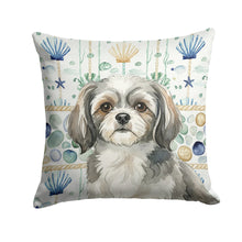 Load image into Gallery viewer, Grey and White Tibetan Spaniel Coastal Sea Glass Throw Pillow
