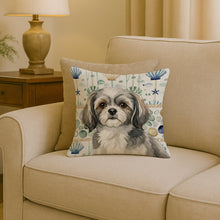 Load image into Gallery viewer, Grey and White Tibetan Spaniel Coastal Sea Glass Throw Pillow