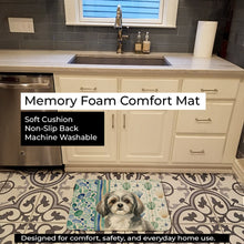 Load image into Gallery viewer, Grey and White Tibetan Spaniel Coastal Sea Glass Memory Foam Kitchen Mat