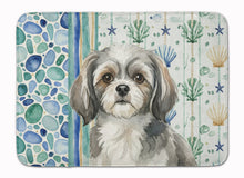 Load image into Gallery viewer, Grey and White Tibetan Spaniel Coastal Sea Glass Memory Foam Kitchen Mat
