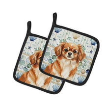 Load image into Gallery viewer, Red Tibetan Spaniel Coastal Sea Glass Pair of Pot Holders