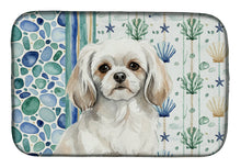 Load image into Gallery viewer, White Tibetan Spaniel Coastal Sea Glass Dish Drying Mat