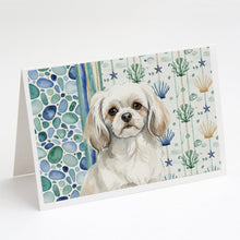 Load image into Gallery viewer, White Tibetan Spaniel Coastal Sea Glass Greeting Cards Pack of 8