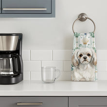 Load image into Gallery viewer, White Tibetan Spaniel Coastal Sea Glass Kitchen Towel