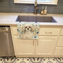 Load image into Gallery viewer, White Tibetan Spaniel Coastal Sea Glass Kitchen Towel