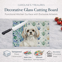 Load image into Gallery viewer, White Tibetan Spaniel Coastal Sea Glass Glass Cutting Board