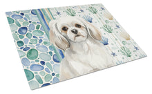 Load image into Gallery viewer, White Tibetan Spaniel Coastal Sea Glass Glass Cutting Board