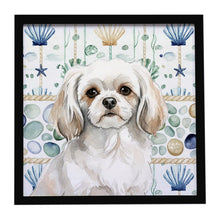 Load image into Gallery viewer, White Tibetan Spaniel Coastal Sea Glass Framed Metal Print