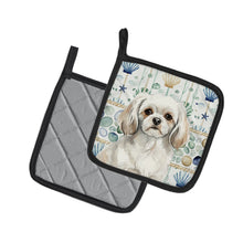 Load image into Gallery viewer, White Tibetan Spaniel Coastal Sea Glass Pair of Pot Holders