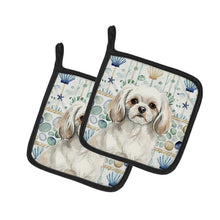 Load image into Gallery viewer, White Tibetan Spaniel Coastal Sea Glass Pair of Pot Holders