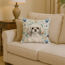 Load image into Gallery viewer, White Tibetan Spaniel Coastal Sea Glass Throw Pillow