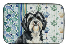 Load image into Gallery viewer, Black and White Tibetan Terrier Coastal Sea Glass Dish Drying Mat