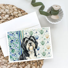 Load image into Gallery viewer, Black and White Tibetan Terrier Coastal Sea Glass Greeting Cards Pack of 8