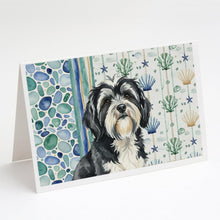 Load image into Gallery viewer, Black and White Tibetan Terrier Coastal Sea Glass Greeting Cards Pack of 8