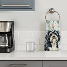 Load image into Gallery viewer, Black and White Tibetan Terrier Coastal Sea Glass Kitchen Towel