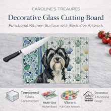 Load image into Gallery viewer, Black and White Tibetan Terrier Coastal Sea Glass Glass Cutting Board